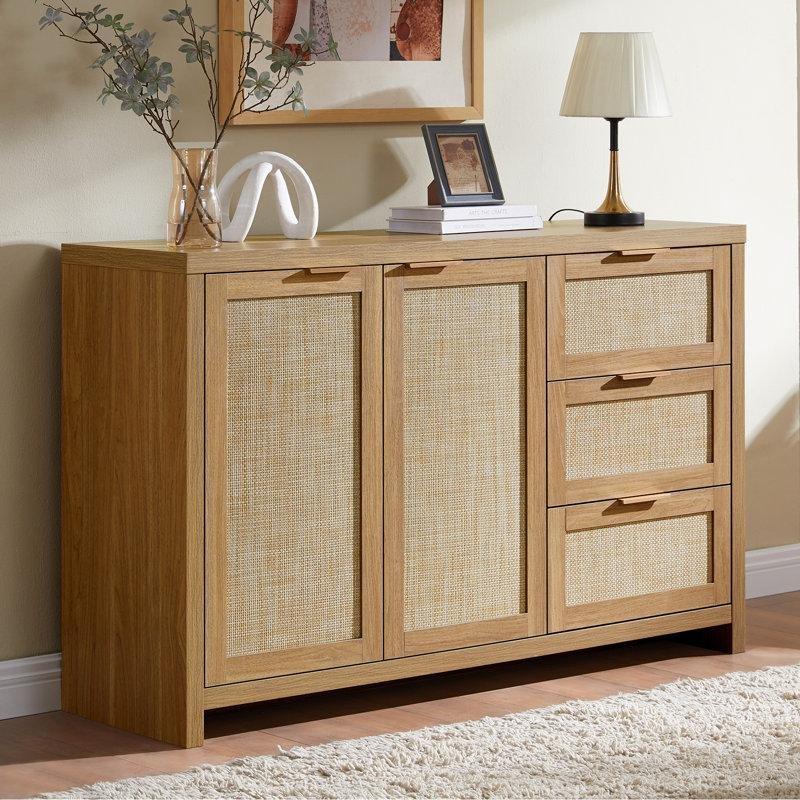 Doğal Meşe Rattan Kapılı Üç Çekmeceli Depolama Konsolu 130 cm - 88495 Doğal Meşe Rattan Kapılı Üç Çekmeceli Depolama Konsolu 130 cm - 88495