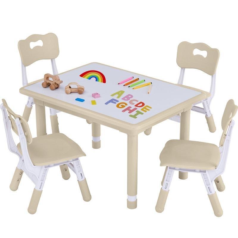Doğal Renk Plastik Ayarlanabilir Çocuk Yemek Masası ve 4 Sandalye Seti 80x66x66 cm - 86557