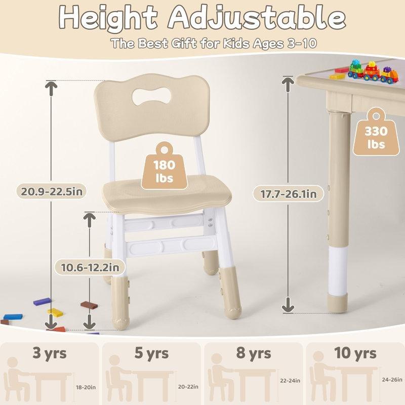 Doğal Renk Plastik Ayarlanabilir Çocuk Yemek Masası ve 4 Sandalye Seti 80x66x66 cm - 86557