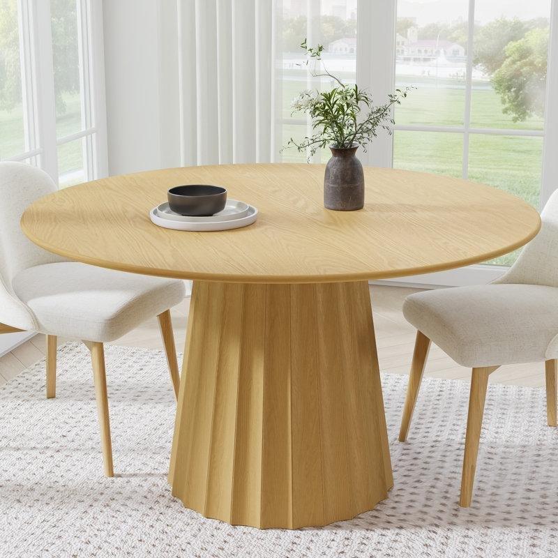 Doğal Tahta Yuvarlak Pedestal 6 Kişilik Yemek Masası - 84115