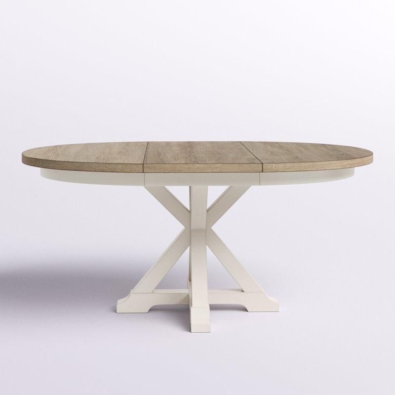 Doğal ve Beyaz İki Tonlu Genişletilebilir Yuvarlak Yemek Masası 122 cm - 84409
