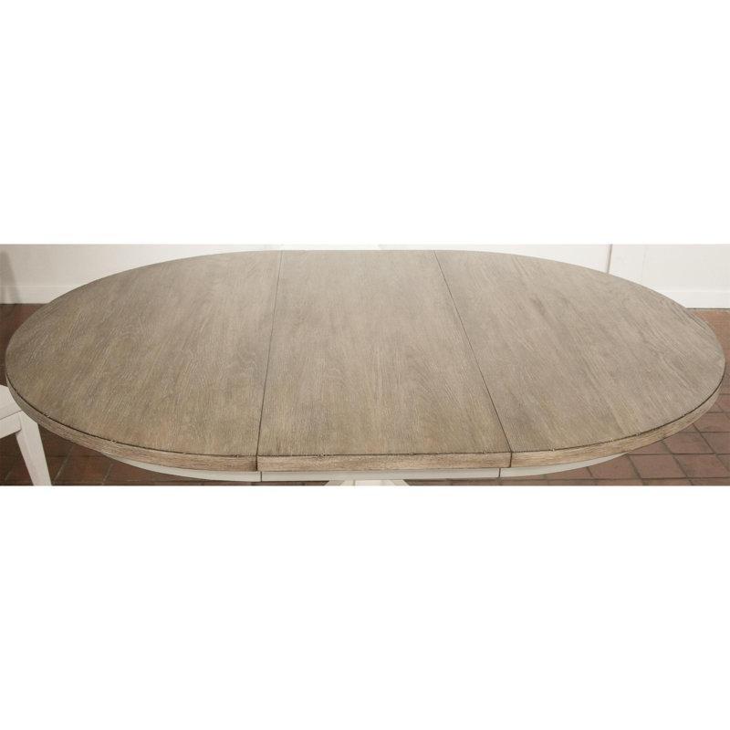 Doğal ve Beyaz İki Tonlu Genişletilebilir Yuvarlak Yemek Masası 122 cm - 84409