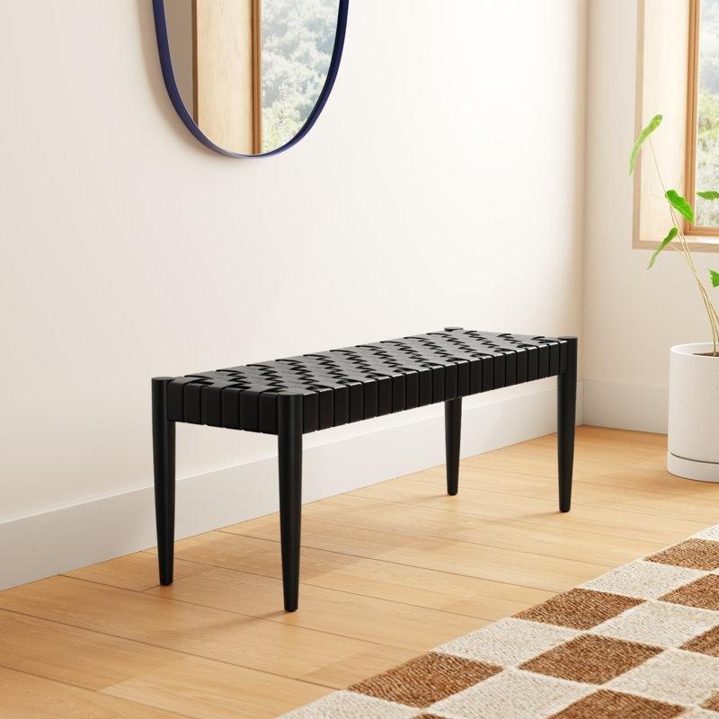 Dokuma Deri Yemek Masası Bench 120 cm Siyah Mindi Ahşap - 88360