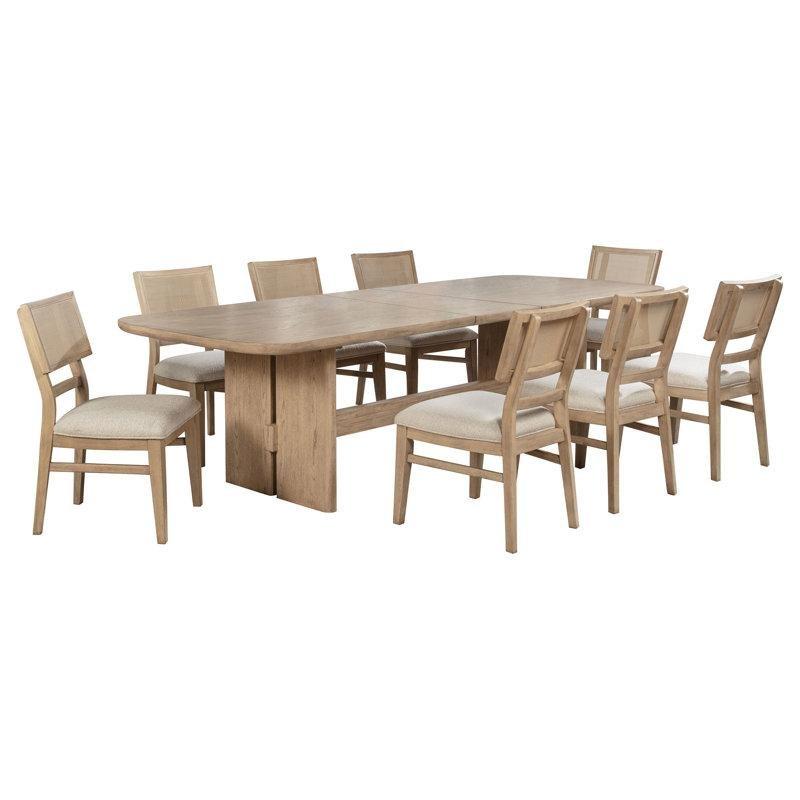 Dokuz Parçalı Açılır Mekanizmalı Dikdörtgen Rattan Yemek Masası Takımı Bej Meşe - 88204