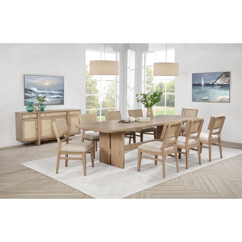 Dokuz Parçalı Açılır Mekanizmalı Dikdörtgen Rattan Yemek Masası Takımı Bej Meşe - 88204
