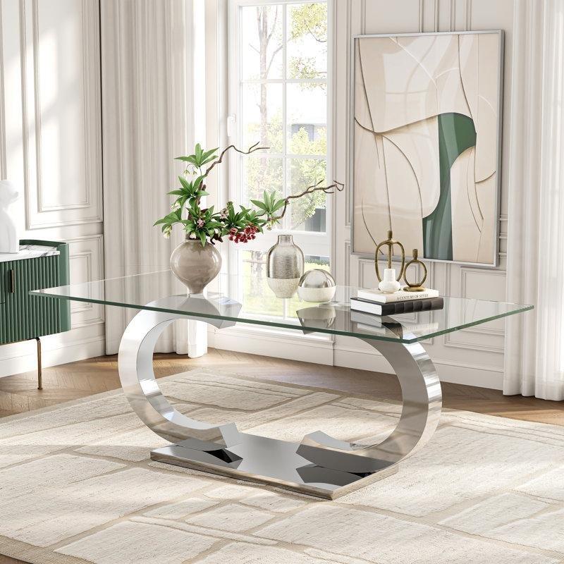 Dönerli Paslanmaz Çelik Tabanlı Dikdörtgen Cam Yemek Masası 200x100 cm - 84682
