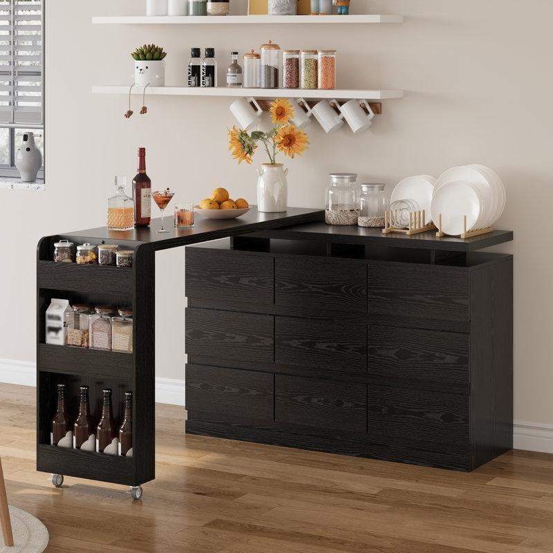 Dönerli Üst Tablalı Siyah Endüstriyel Ahşap Mutfak Adası 130x51 cm - 86233