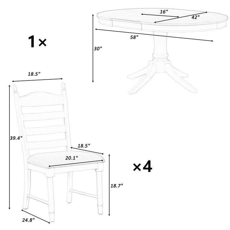 Dört Kişilik Açılır Mutfak Masası Masif Ahşap Pedestal Tabanı ve Kumaş Sandalyeler - 85141.0
