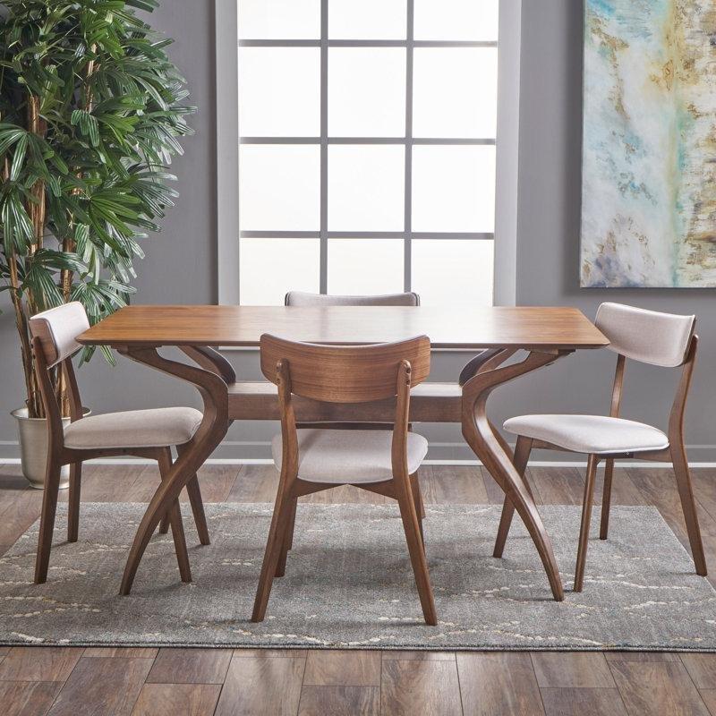 Dört Kişilik Gri Kumaşlı Endüstriyel Ahşap Mutfak Masası Takımı 150x90 cm - 85741.0