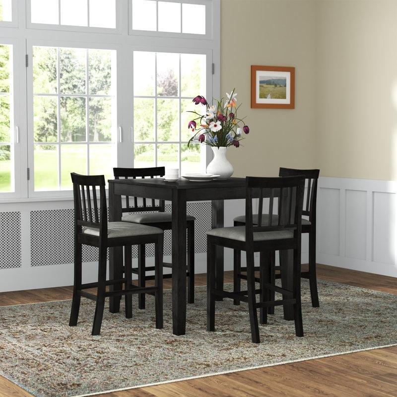Dört Kişilik Siyah Endüstriyel Ahşap Mutfak Masası Takımı 90x90 cm - 85648.0