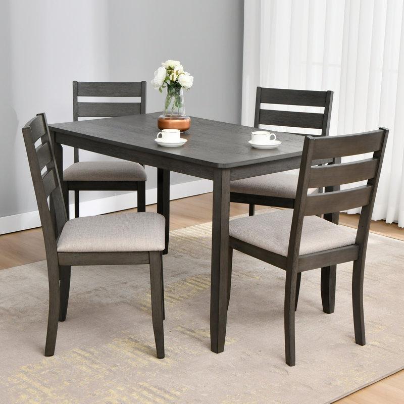 Dörtlü Siyah Endüstriyel Ahşap Yemek Masası Seti 120x74 cm - 88045
