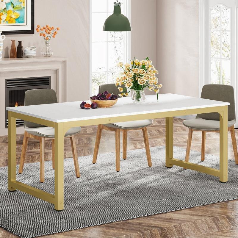 Endüstriyel Ahşap Beyaz Metal Tabanlı Yemek Masası 180x80 cm - 86968