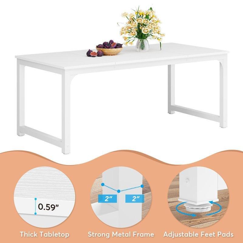 Endüstriyel Ahşap Beyaz Metal Tabanlı Yemek Masası 180x80 cm - 86968