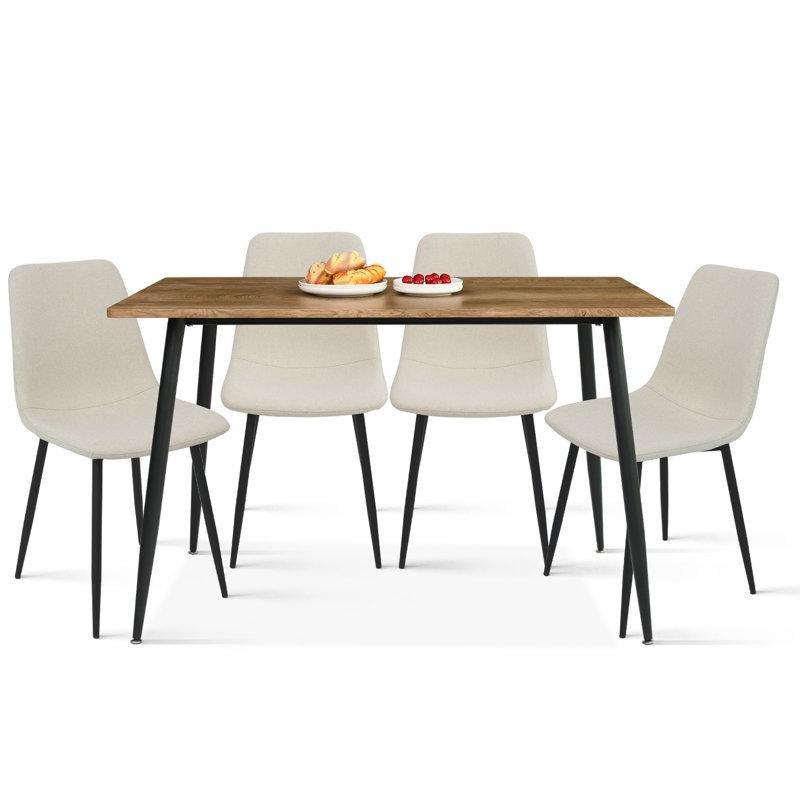 Endüstriyel Ahşap Dörtlü Yemek Masası Seti Bej Kumaş Sandalyeli 120x70 cm - 88087