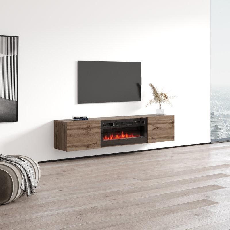 Endüstriyel Ahşap Duvara Monte Şömineli TV Ünitesi 180 cm - 83167