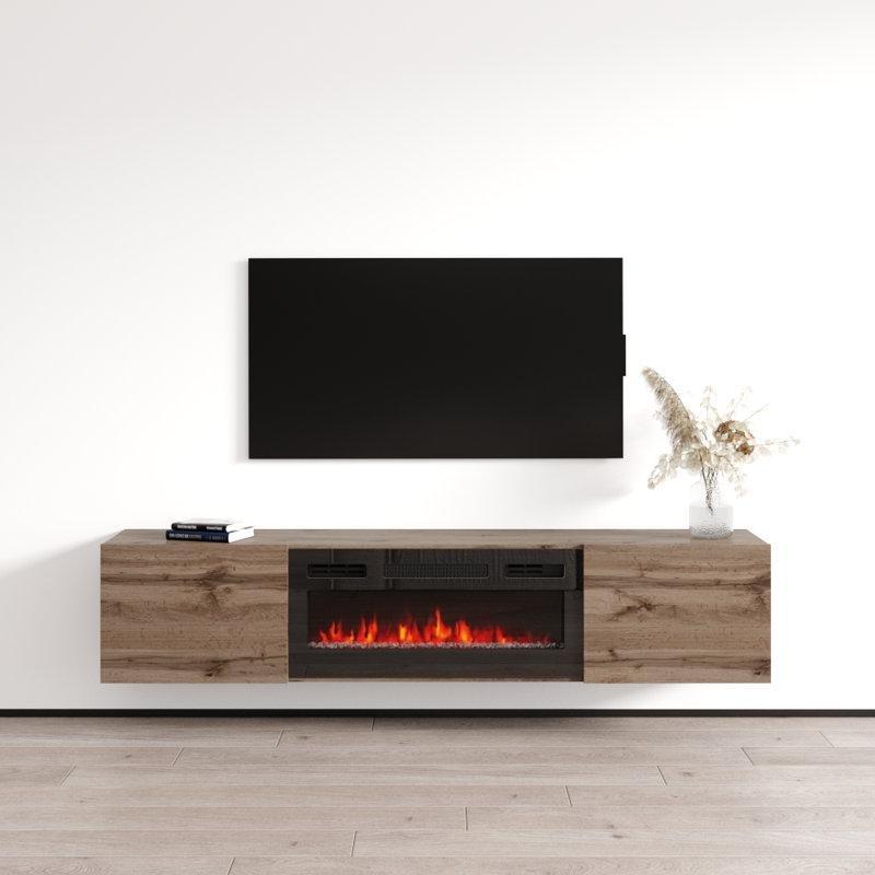 Endüstriyel Ahşap Duvara Monte Şömineli TV Ünitesi 180 cm - 83167
