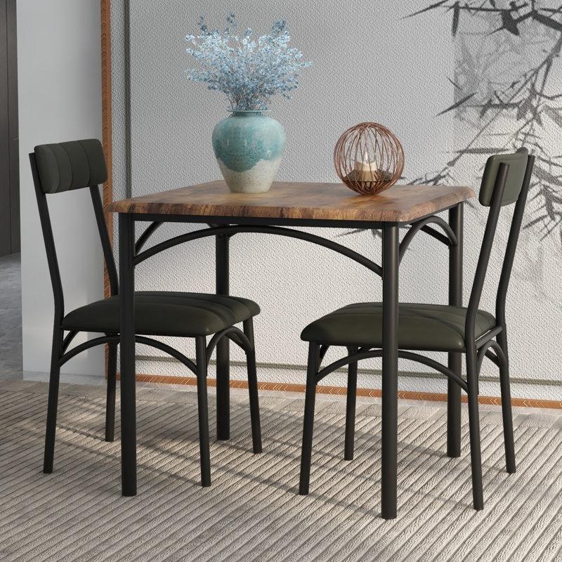 Endüstriyel Ahşap Kahverengi Kare Küçük Mutfak Masası 74 cm ve 2 Sandalyeli Yemek Seti - 85573.0