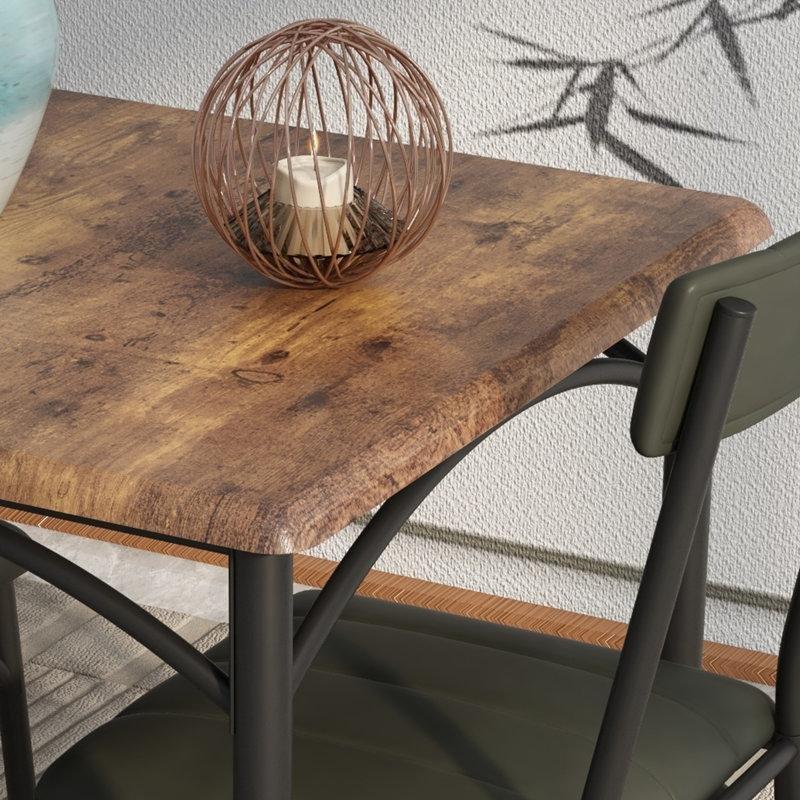 Endüstriyel Ahşap Kahverengi Kare Küçük Mutfak Masası 74 cm ve 2 Sandalyeli Yemek Seti - 85573.0