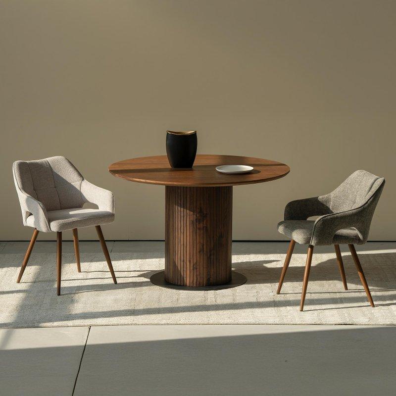 Endüstriyel Ahşap Kaplama Yuvarlak Yemek Masası 120x120 cm - 83872