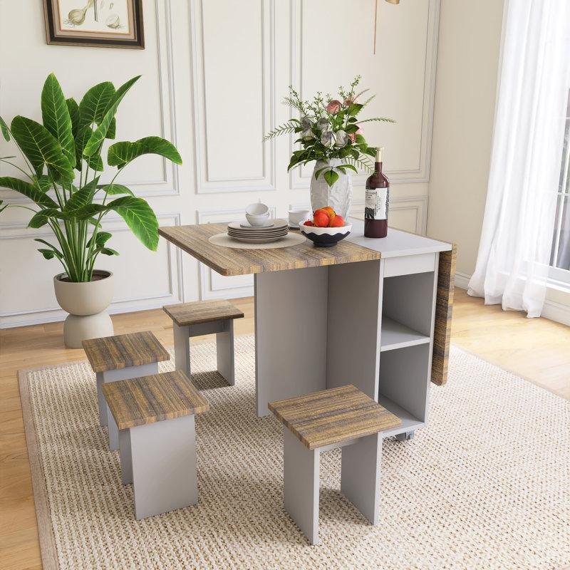 Endüstriyel Ahşap Katlanır Mutfak Masası 4 Sandalyeli Set - 85390.0
