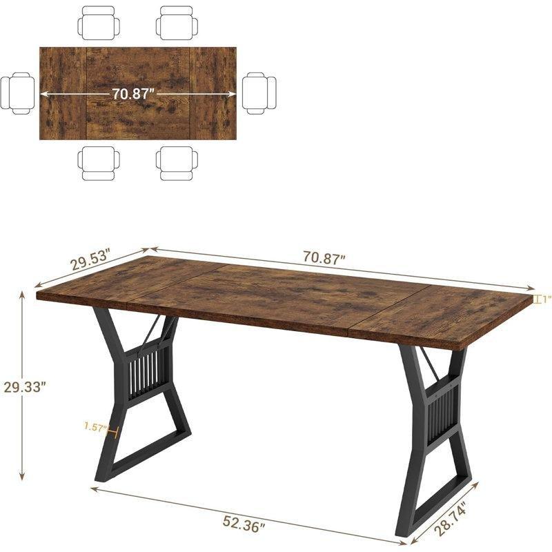 Endüstriyel Ahşap Masif Tablalı Ferforje Yemek Masası 180 cm - 86827