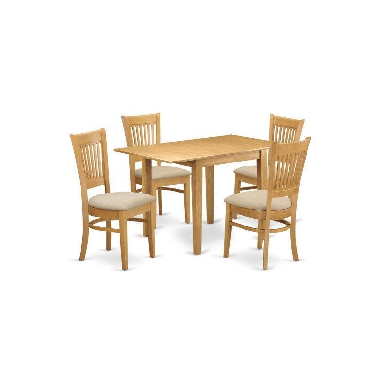 Endüstriyel Ahşap Oak Rengi Katlanır Mutfak Masası ve 4 Keten Kumaş Sandalye Seti - 85372.0