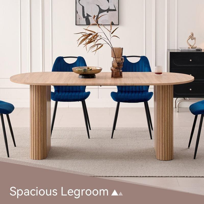 Endüstriyel Ahşap Oval Yemek Masası 180 cm Modern Çiftli Ayaklı - 84397