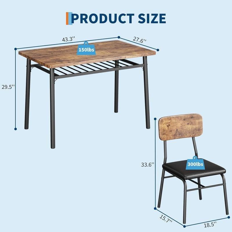 Endüstriyel Ahşap Üstlü Metal Ayaklı Dört Kişilik Yemek Masası Seti Depolama Rafı İle - 85018