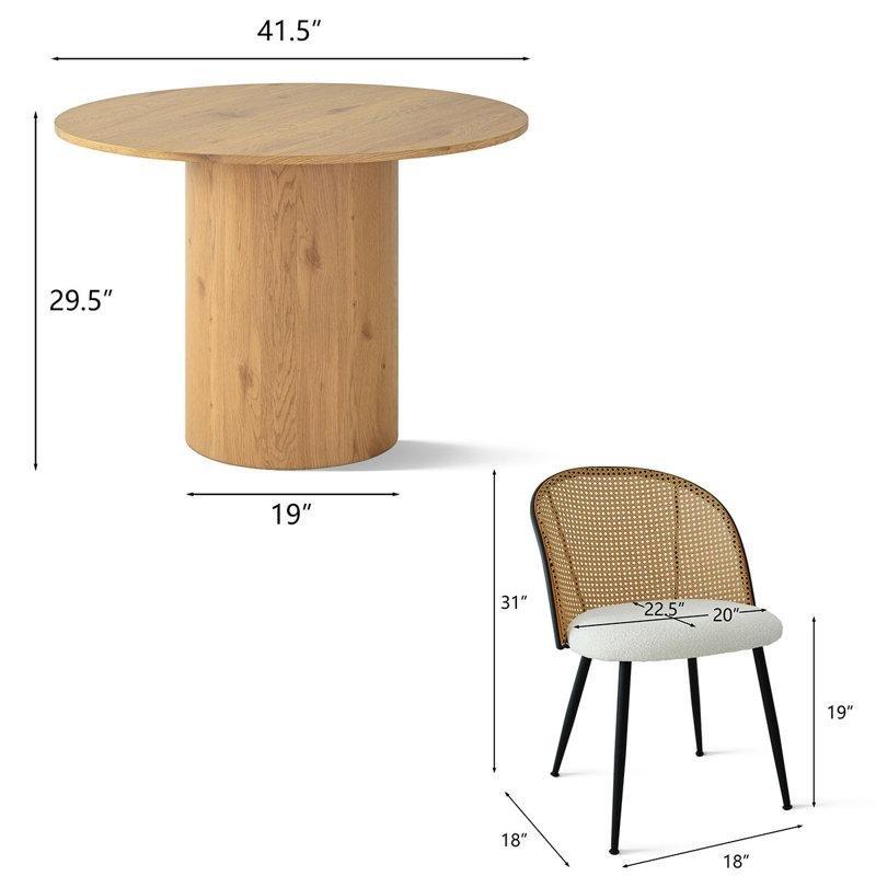 Endüstriyel Ahşap Yuvarlak Bohem Mutfak Masası 105 cm ve 4 Bej Boucle Sandalyeli Yemek Seti - 85216.0