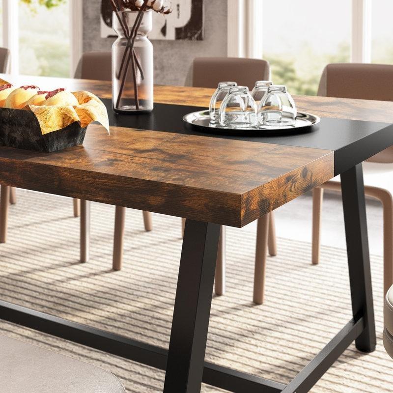 Endüstriyel Çerçeveli İki Renkli Ahşap Yemek Masası 180x85 cm - 84589