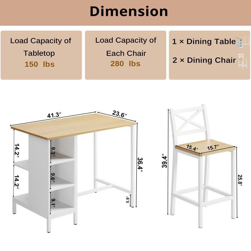 Endüstriyel Tarzda Sarı Beyaz Metal Çerçeveli 105 cm Depolama Raflı Yemek Masası Seti - 85621.0