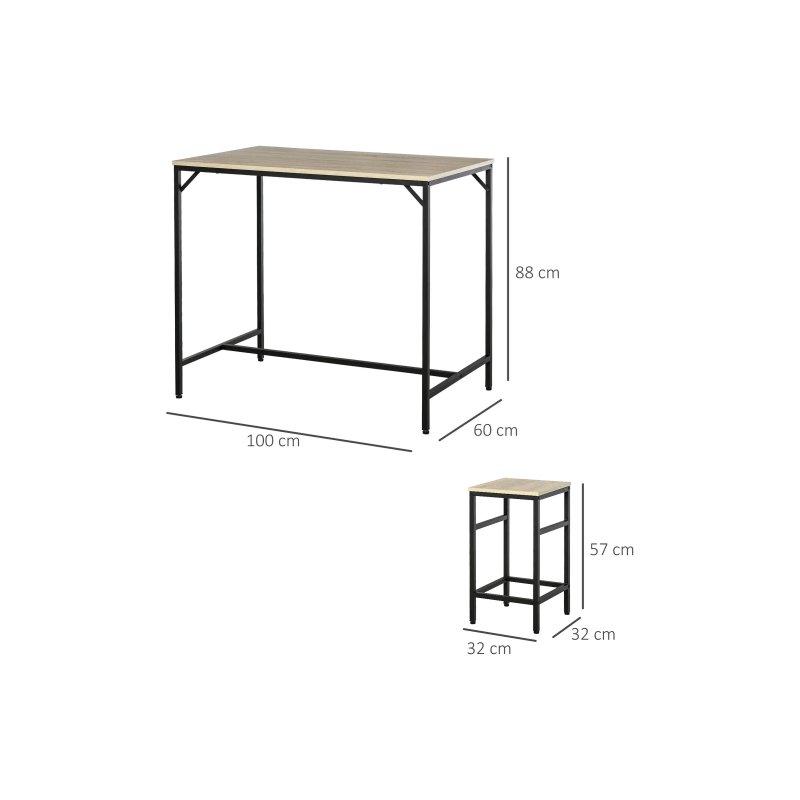 Endüstriyel Tasarımlı Açık Ceviz Rengi Metal Ayaklı Bar Masası ve 4 Tabure Seti 100x60x88 cm - 88642