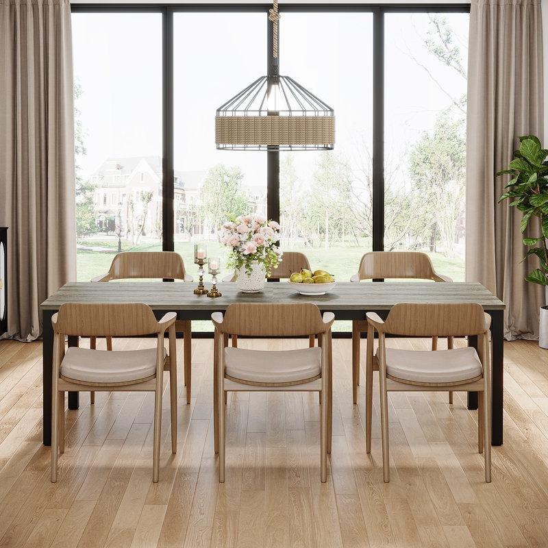 Endüstriyel Tasarımlı Beyaz Masif Ahşap Yemek Masası 200x70 cm - 84607