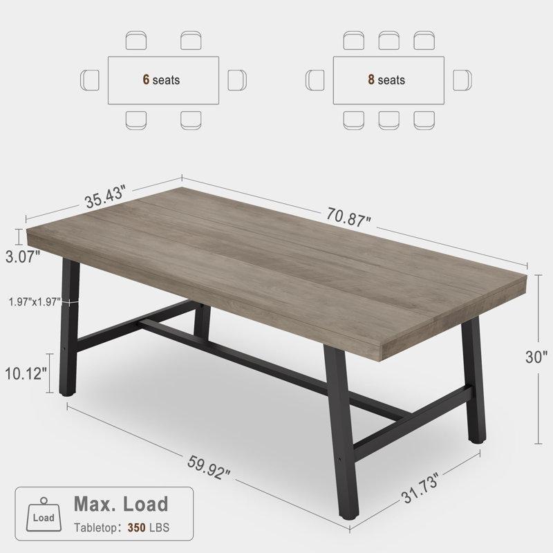 Endüstriyel Tasarımlı Gri Yemek Masası 180 cm Uzunluğunda 6-8 Kişilik - 87019