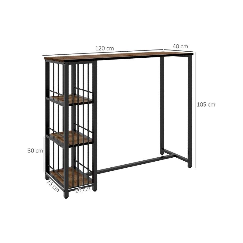 Endüstriyel Tasarımlı Siyah Çelik 3 Raflı Bar Masası 120x40x105 cm - 88609