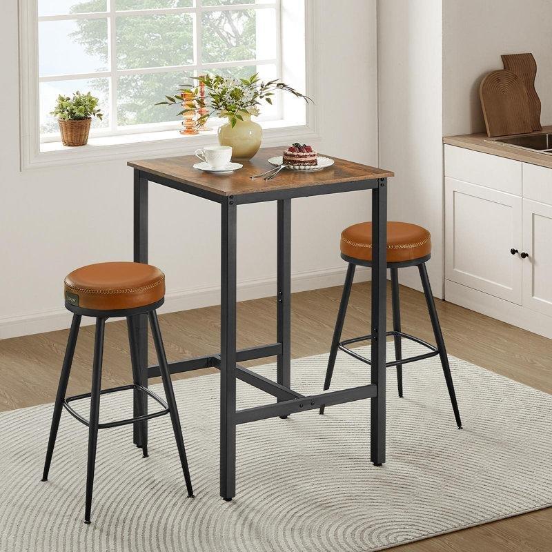 Endüstriyel Tasarımlı Siyah Çelik Tabanlı Kare Yemek Masası 92 cm - 87616