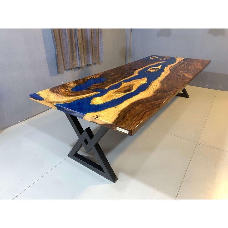 Epoksi Yemek Masası Monkey Pod Ağacı 118x47 cm Çift Ayaklı Siyah Tabanı - 86740