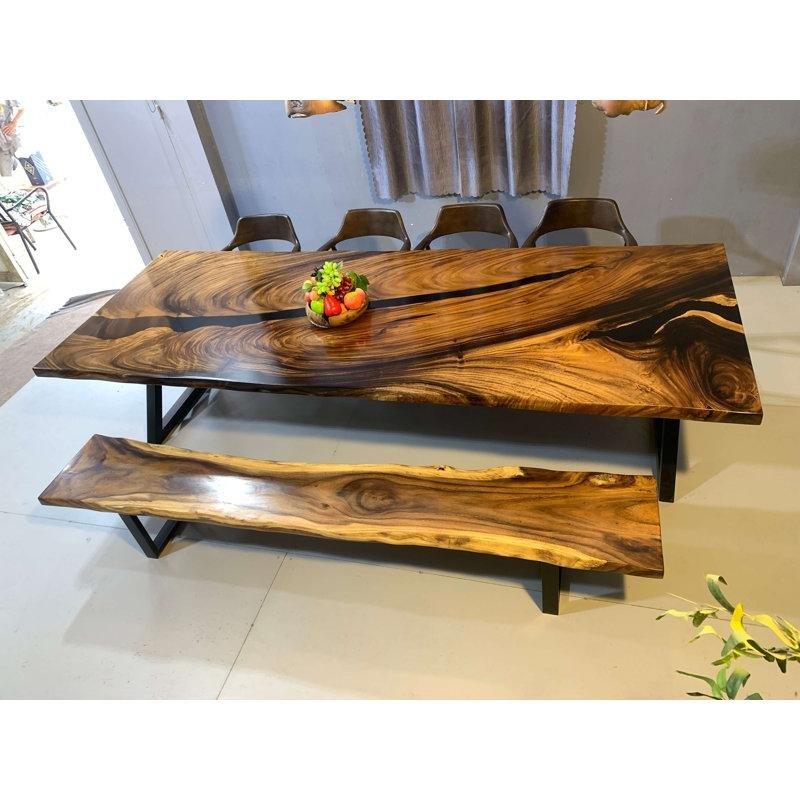 Epoksi Yemek Masası Siyah Çelik Ayaklı 118x47 cm Canlı Kenar Tasarım - 86749