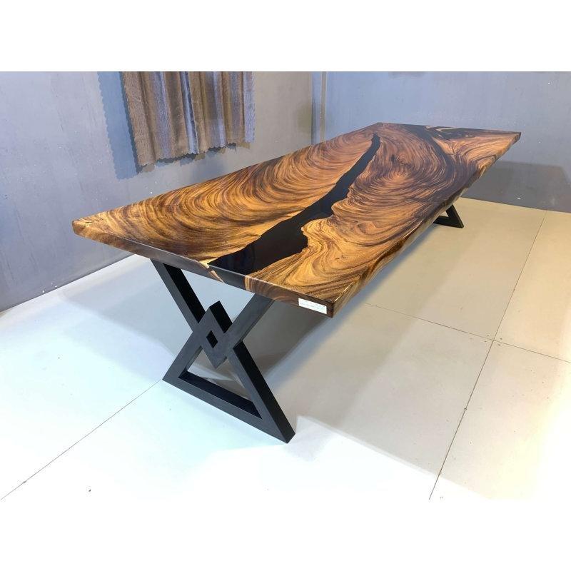 Epoksi Yemek Masası Siyah Çelik Ayaklı 118x47 cm Canlı Kenar Tasarım - 86749