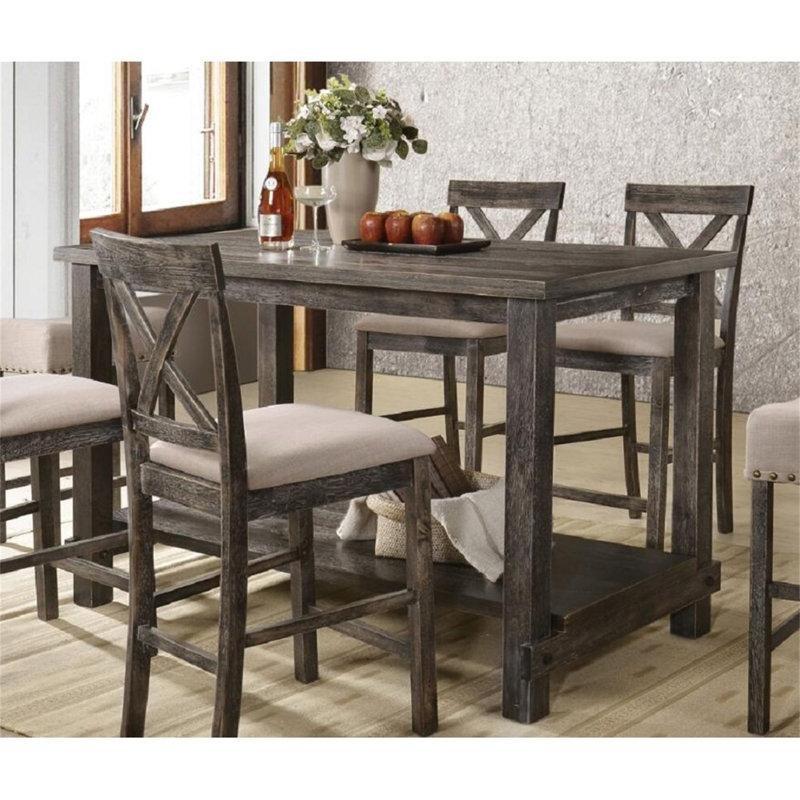 Eskitme Gray Masif Ahşap Tezgah Yüksekliğinde Yemek Masası 152x76x91 cm - 86869