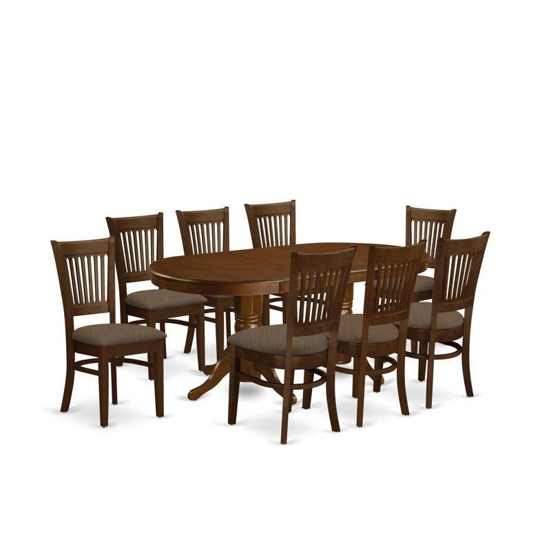 Espresso Rengi Endüstriyel Ahşap 9 Parçalı Açılır Mutfak Masası ve Keten Kumaş Sandalye Seti - 85180.0