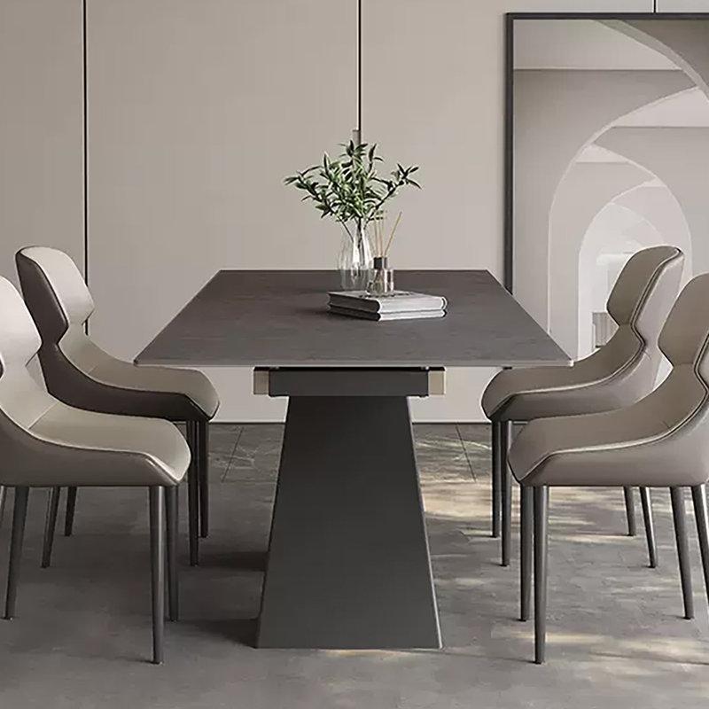 Füme Taş Üstlü Uzatılabilir Yemek Masası 90x240 cm Siyah Pedestal Ayaklı - 86887