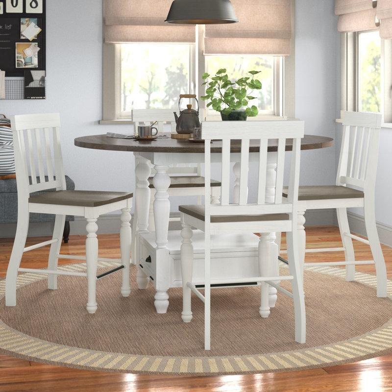 Garcelle Katlanır Mutfak Masası Koyu Meşe Beyaz Sandalyeli 150 cm Yuvarlak - 85342.0