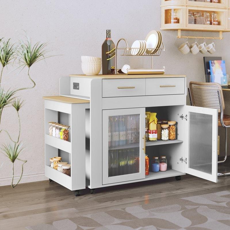 Genişletilebilir Ahşap Üstlü Beyaz Mutfak Dolaplı Yemek Masası 181 cm - 86194