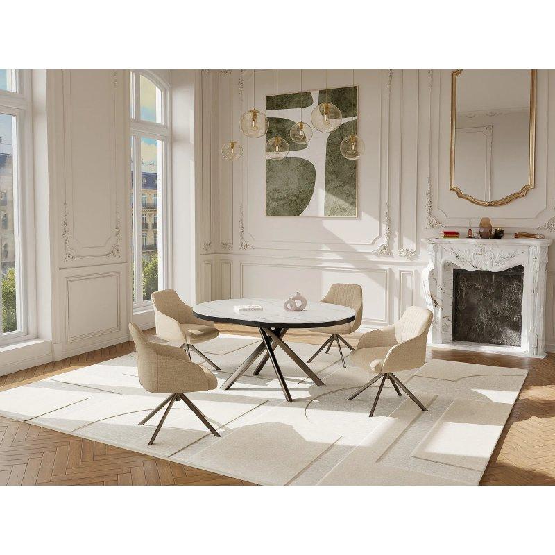 Genişletilebilir Mermer Desenli Yuvarlak Yemek Masası 120-160 cm - 83359
