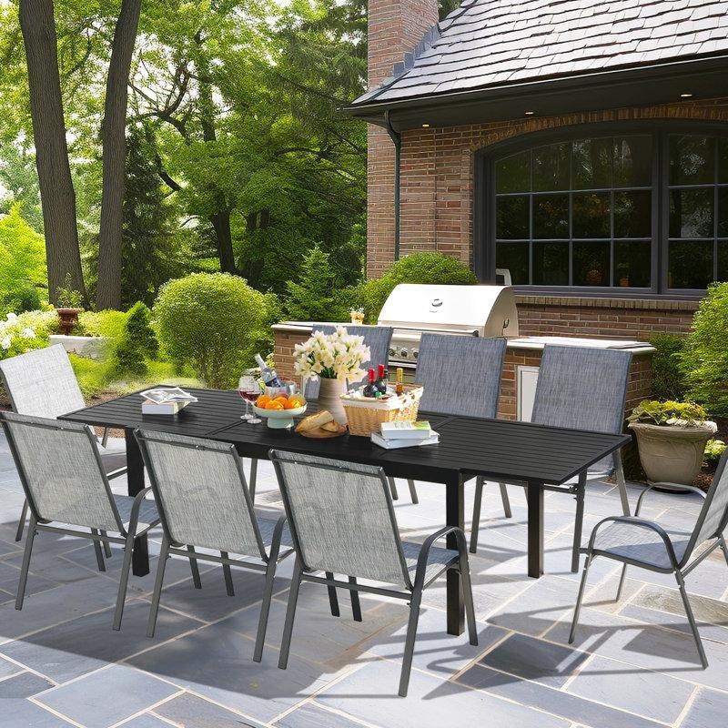 Genişletilebilir Siyah Alüminyum Bahçe Yemek Masası 270 cm - 84511