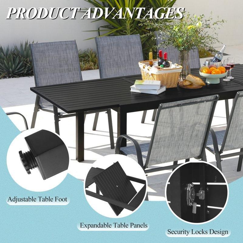 Genişletilebilir Siyah Alüminyum Bahçe Yemek Masası 270 cm - 84511