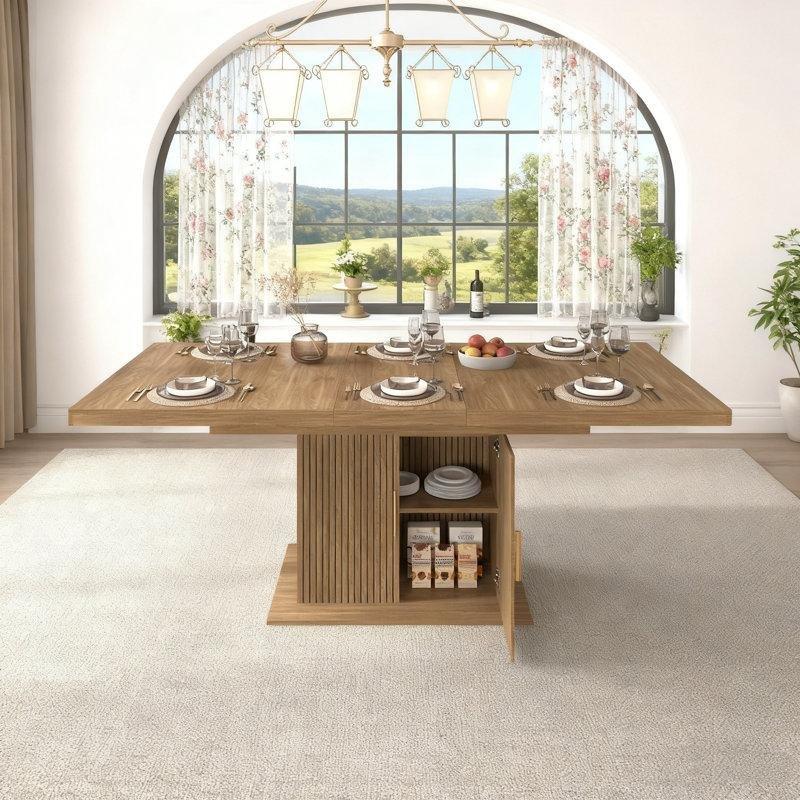 Genişletilebilir Siyah Kahverengi Çekmeceli Yemek Masası 160-200 cm - 86491
