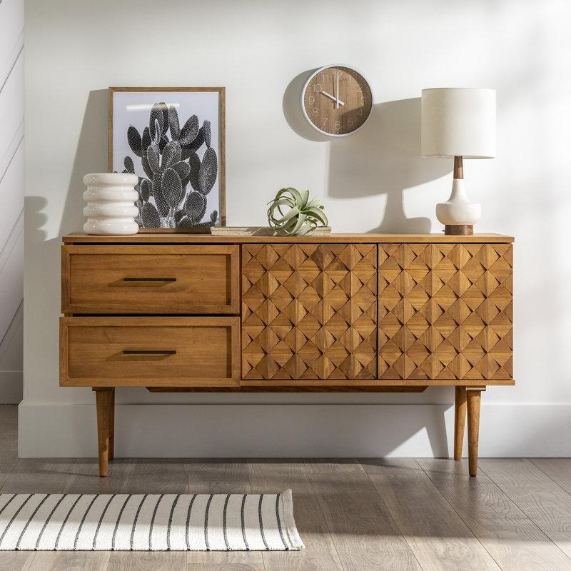 Geometrik Detaylı Çam Ağacı Yemek Masası Konsol Takımı 147 cm - 88462