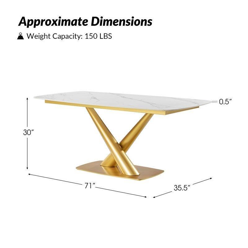 Gold Ayaklı Sintered Arduvaz Yemek Masası 180x90 cm - 86938